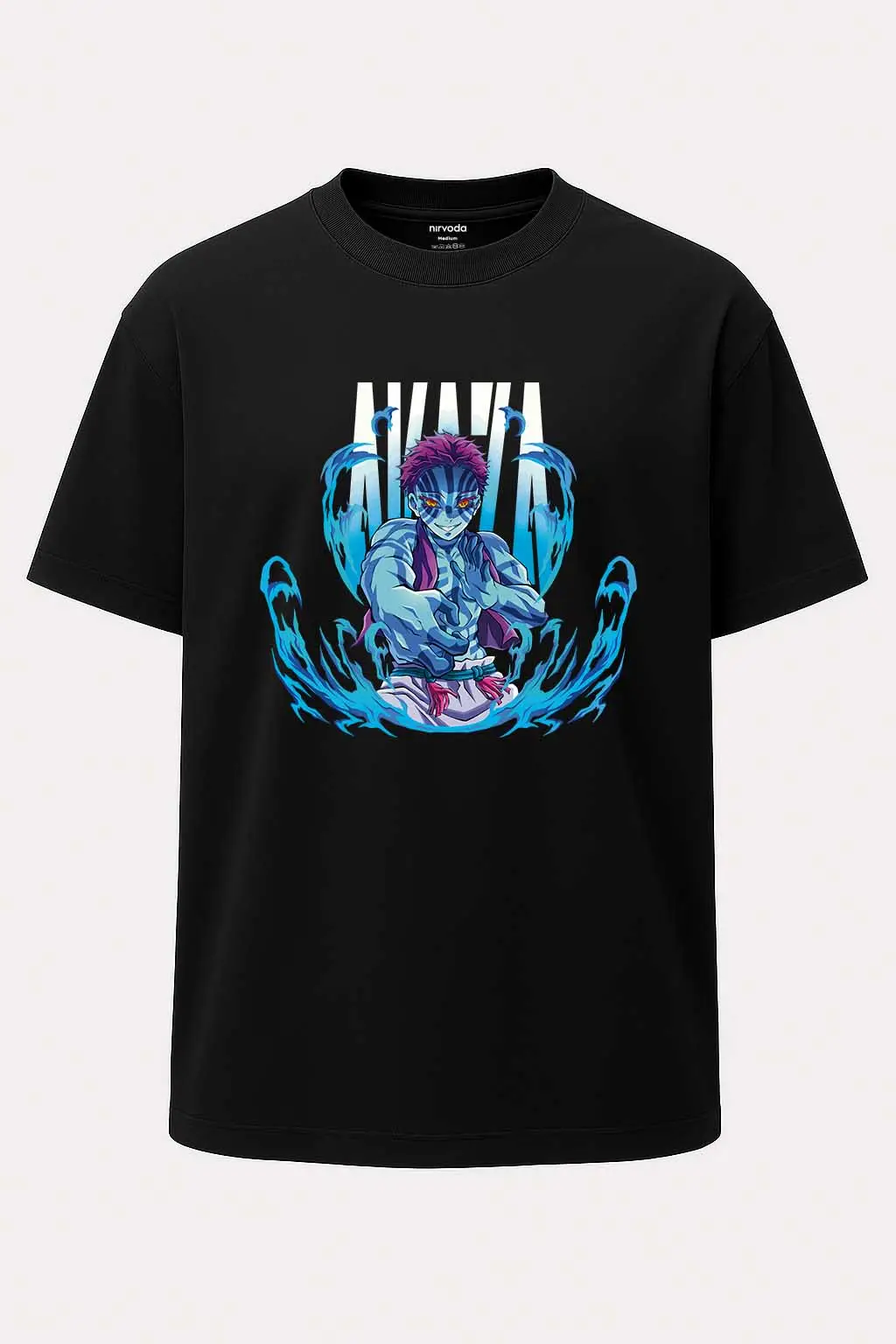 Oversize Akaza Mavi Alev Demon Slayer Baskılı Tişört