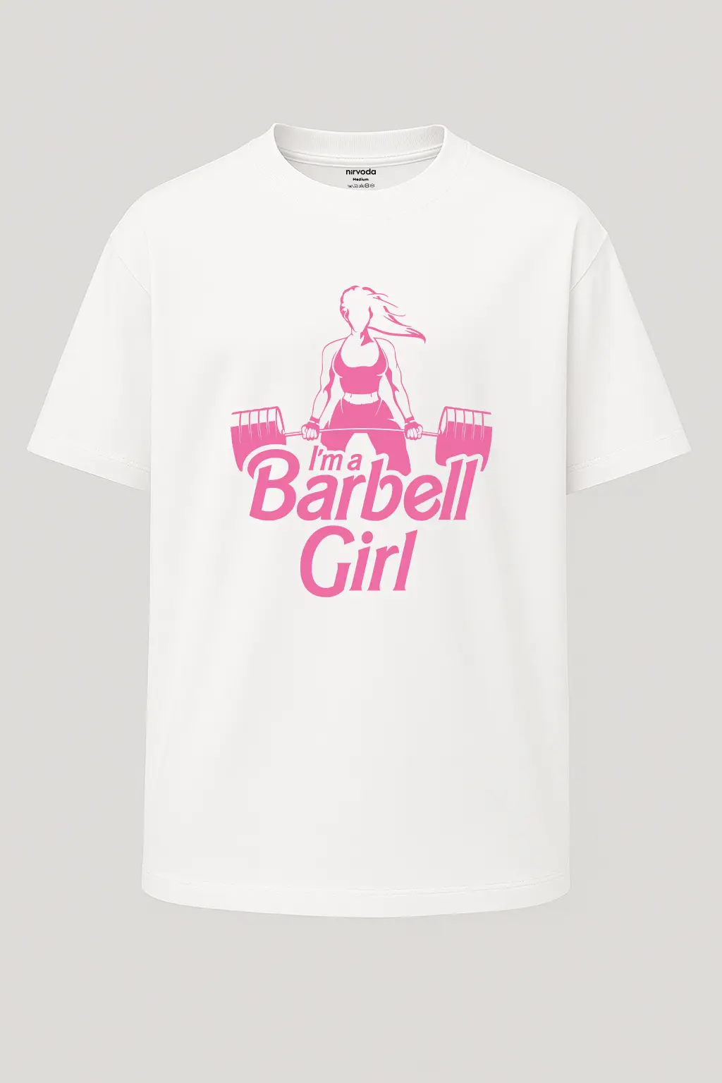 Oversize Barbell Girl Pembe Fitness Baskılı Kadın GYM Tişört