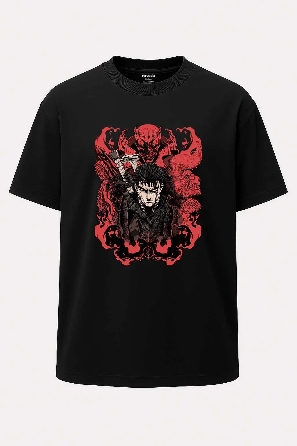 Oversize Guts Karanlık Savaşçı Berserk Baskılı Tişört - Siyah