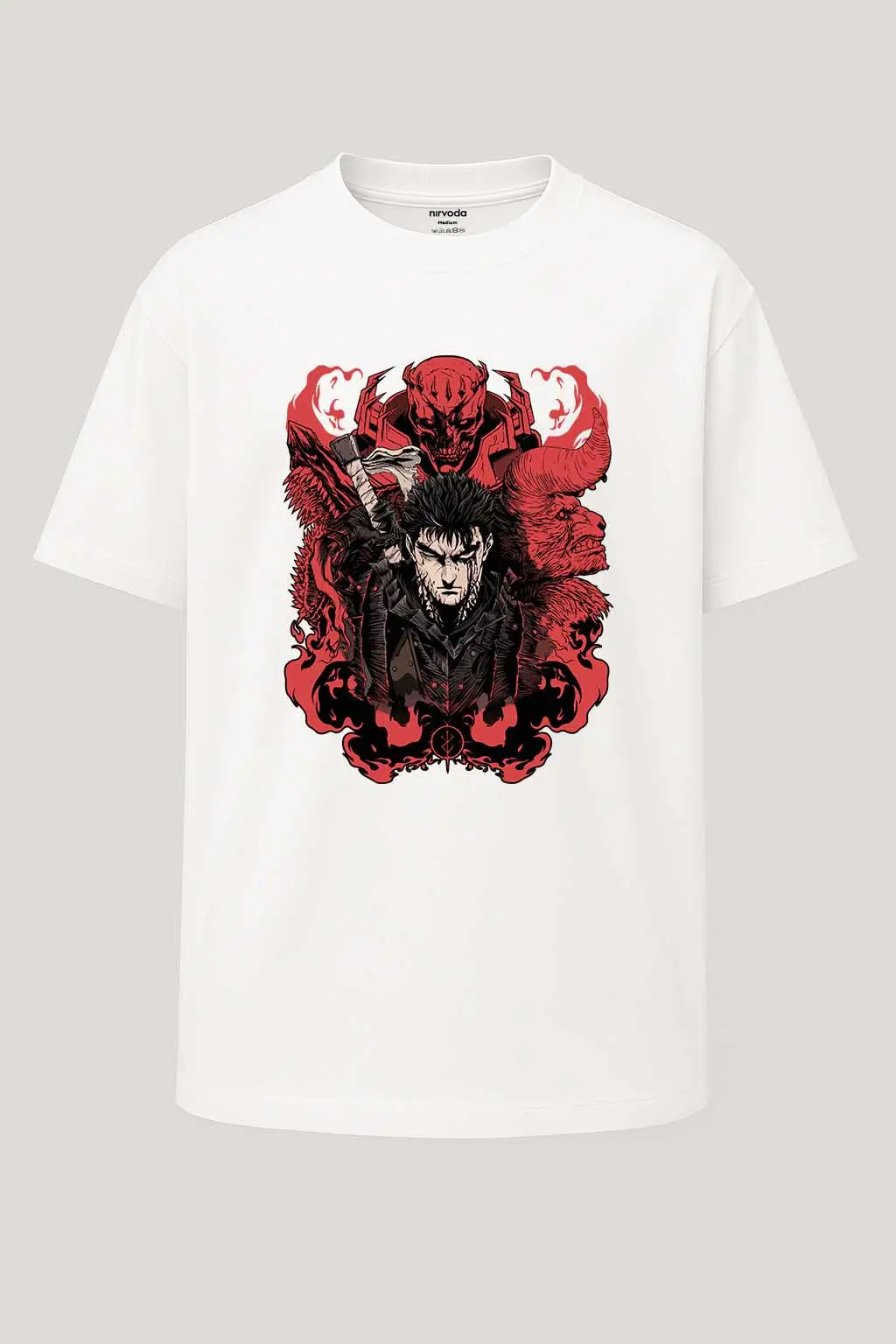 Oversize Guts Karanlık Savaşçı Berserk Baskılı Tişört - Beyaz