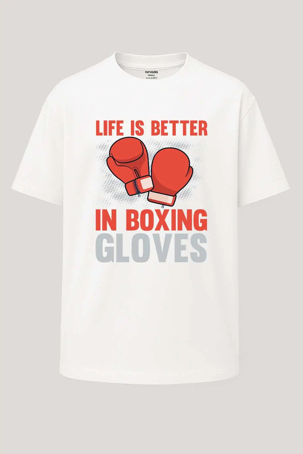 Oversize Life is Better Boks Eldiveni Baskılı Tişört - Beyaz