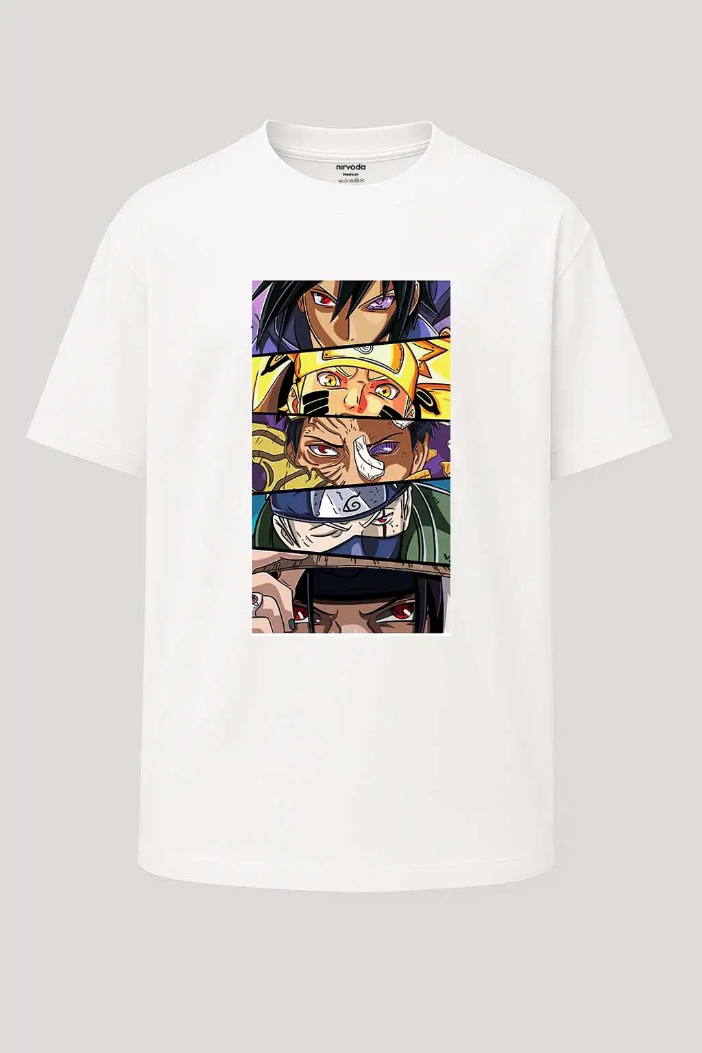 Oversize Naruto Karakterleri Göz Kolaj Baskılı Tişört - Beyaz
