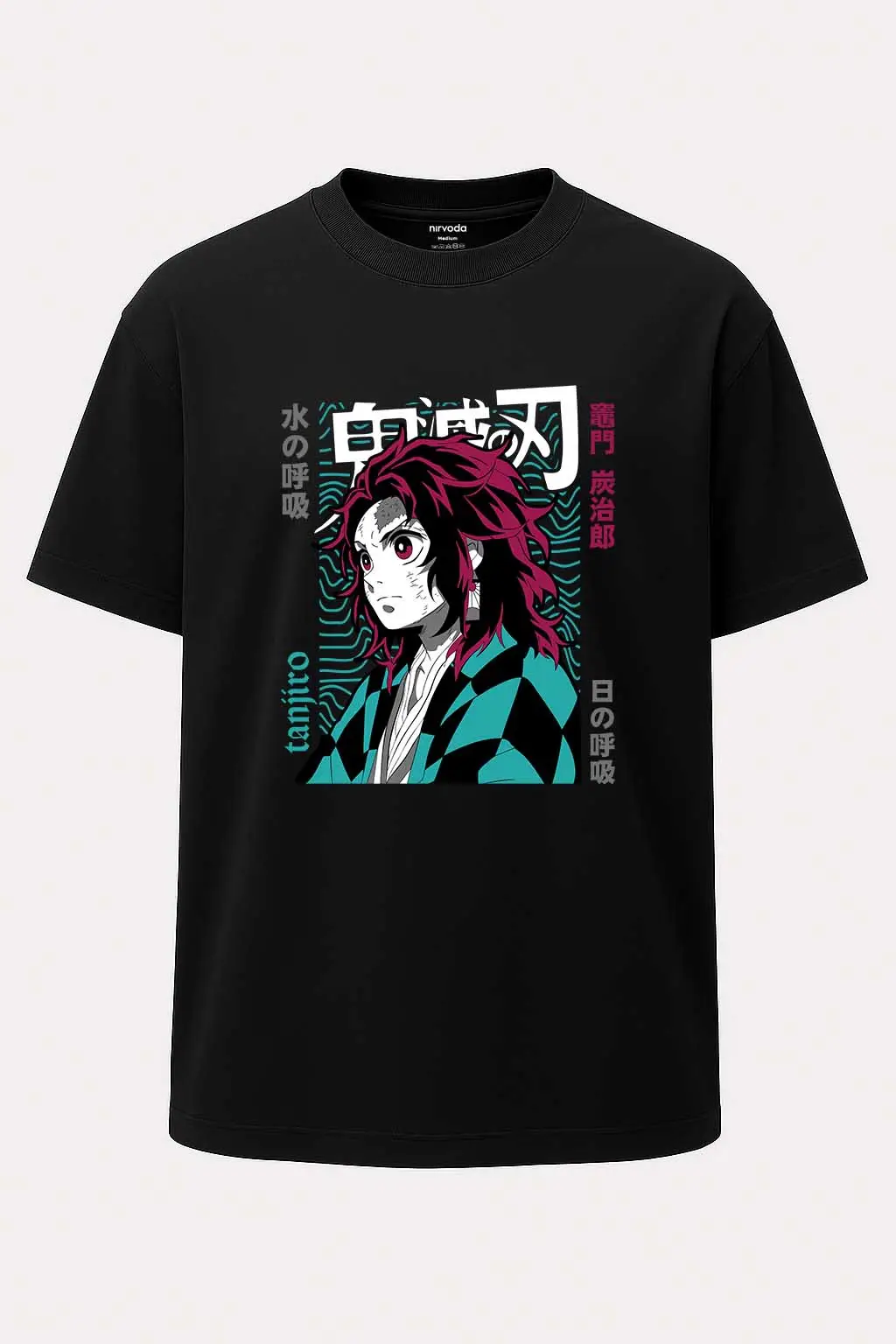 Oversize Tanjiro Su Nefesi Turkuaz Demon Slayer Baskılı Tişört