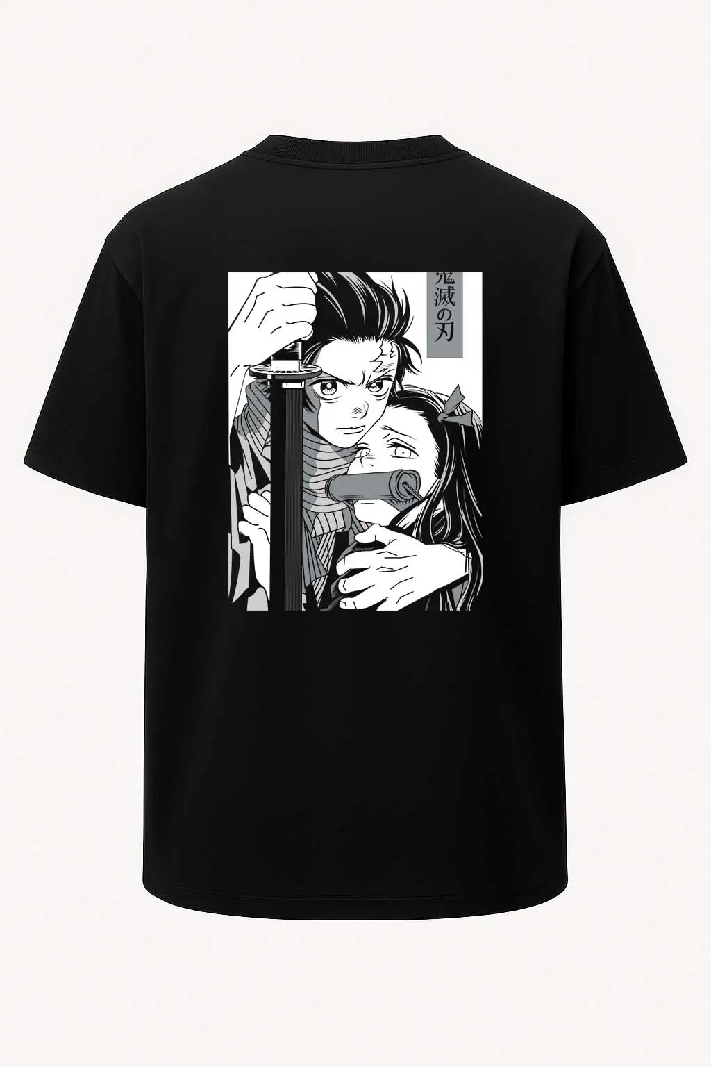 Oversize Tanjiro ve Nezuko Çizim Kimetsu no Yaiba Baskılı Tişört